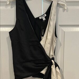 Black and White Sleeveless Wrap Top